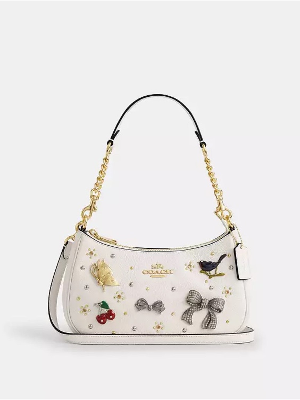 NWT Coach Teri White Pebbled Leather Shoulder Bag with decorative pins